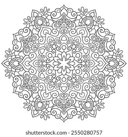 Mandala simples para colorir a página do livro. Vetor Mandala Oriental. Descrição Mandala Coloring book line art vetor illustration. Padrão de mandala abstrato vetorial.