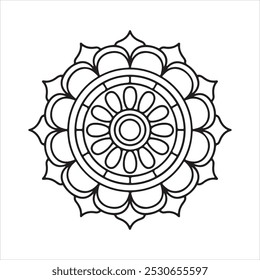 Simple Mandala Coloring Design – Bold Black Line Art for Kids and Beginners