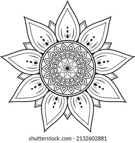 Einfache Mandala-Farbseite. Leichtes Mandala-Muster auf schwarz-weißem Hintergrund.
