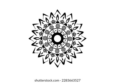 Simple Mandala coloring page. Ornament round mandala. Geometric circle element. kaleidoscope, medallion, yoga, india, arabic. Coloring page for kids and adults. Luxury Mandala background