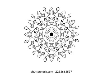 Einfache Mandala Farbseite. Ornament rund mandala. Geometrisches kreiselement. Kaleidoskop, Medaillon, Yoga, India, Arabinum. Farbseite für Kinder und Erwachsene. Luxus-Mandala-Hintergrund