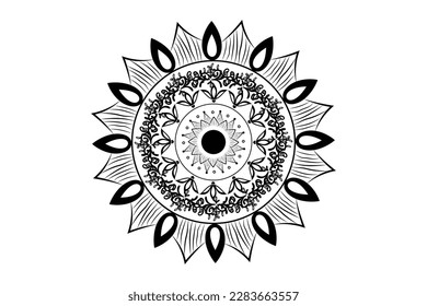 Simple Mandala coloring page. Ornament round mandala. Geometric circle element. kaleidoscope, medallion, yoga, india, arabic. Coloring page for kids and adults. Luxury Mandala background
