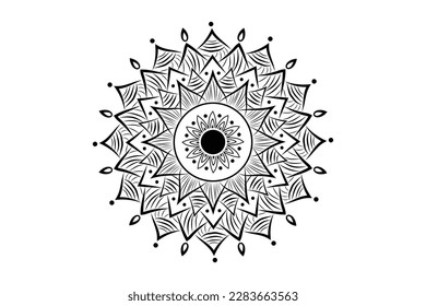 Simple Mandala coloring page. Ornament round mandala. Geometric circle element. kaleidoscope, medallion, yoga, india, arabic. Coloring page for kids and adults. Luxury Mandala background