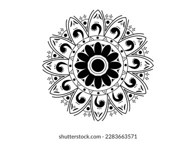 Simple Mandala coloring page. Ornament round mandala. Geometric circle element. kaleidoscope, medallion, yoga, india, arabic. Coloring page for kids and adults. Luxury Mandala background