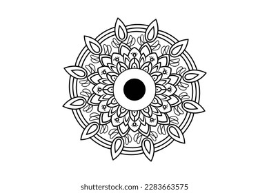 Simple Mandala coloring page. Ornament round mandala. Geometric circle element. kaleidoscope, medallion, yoga, india, arabic. Coloring page for kids and adults. Luxury Mandala background