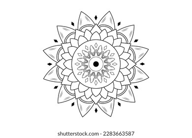 Simple Mandala coloring page. Ornament round mandala. Geometric circle element. kaleidoscope, medallion, yoga, india, arabic. Coloring page for kids and adults. Luxury Mandala background