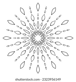 Simple mandala coloring page. Simple symmetrical sun or abstract flower shape for mindful coloring. Black outline on white background