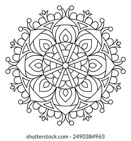 diseño simple de mandala con líneas limpias para colorear libro, diseño de tatuaje y henna, arte creativo de mandala, diseño de mandala para adultos para colorear libro
