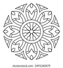 simple mandala design with clean lines for coloring book, creative mandala art, mandala design for adults coloring book
