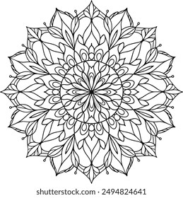 Einfaches Mandala-Design zum Färben. Schöne Mandala-Kunst zum Färben von Buch, Mandala-Design, Vektorgrafik-Mandala-Muster-Design mit Handzeichnung.