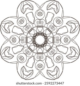 Simple mandala design for coloring, black and white beautiful mandala art for coloring book, mandala design, Vector mandala pattern design with hand drawn.