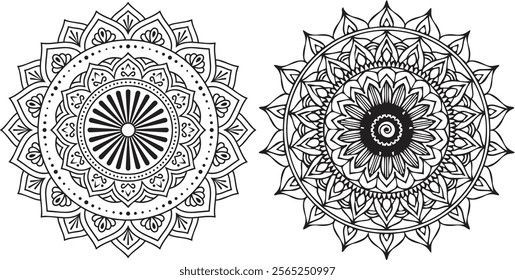 Simple mandala design for coloring. Geometric ornamental mandalas. Mandala flower asset of decorative mandala flowers. collection of ornamental mandala pattern