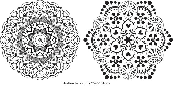 Simple mandala design for coloring. Geometric ornamental mandalas. Mandala flower asset of decorative mandala flowers. collection of ornamental mandala pattern