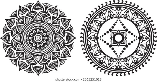 Simple mandala design for coloring. Geometric ornamental mandalas. Mandala flower asset of decorative mandala flowers. collection of ornamental mandala pattern