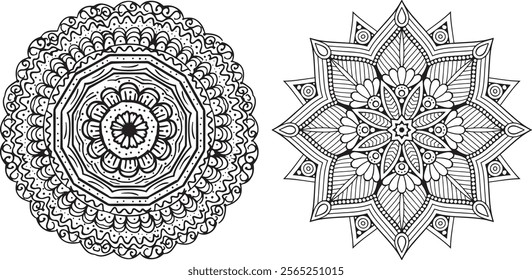 Simple mandala design for coloring. Geometric ornamental mandalas. Mandala flower asset of decorative mandala flowers. collection of ornamental mandala pattern