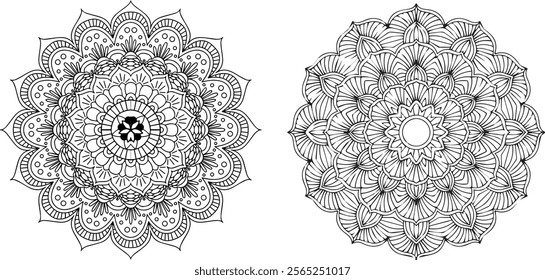 Simple mandala design for coloring. Geometric ornamental mandalas. Mandala flower asset of decorative mandala flowers. collection of ornamental mandala pattern