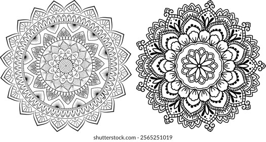 Simple mandala design for coloring. Geometric ornamental mandalas. Mandala flower asset of decorative mandala flowers. collection of ornamental mandala pattern