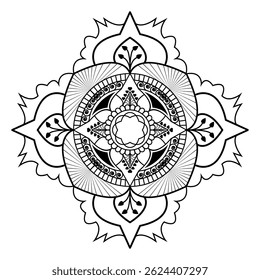 Simple mandala design for coloring isolated on white background