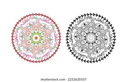 Simple mandala  design for Henna, Mehndi, tattoo, decoration. Decorative ornament in ethnic oriental style. Outline doodle hand draw vector illustration.