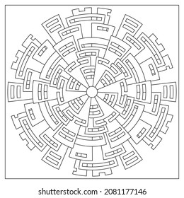 Simple mandala designs to color. Coloring pages for adults. Hexagonal drawing from 6 fold rotational symmetry of various shapes. Tile pattern in Line Art style. EPS8. #391