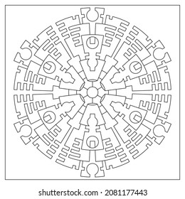 Simple mandala designs to color. Coloring pages for adults. Hexagonal drawing from 6 fold rotational symmetry of various shapes. Tile pattern in Line Art style. EPS8. #394