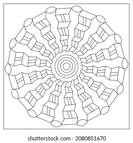 Simple mandala designs to color. Easy coloring pages. Rotational ribbons illustration. Black on white patterns. EPS8 file. Coloring-#399