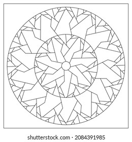 Simple mandala designs to color. Easy coloring pages for adults. 2 cracked discs illustration in Line Art style. Black on white patterns. EPS8 file. Coloring-#411