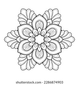 Simple mandala with floral and linear patterns on a white isolated background. For coloring book pages.