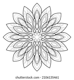 Simple mandala with floral patterns on a white isolated background. For coloring book pages.