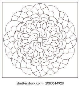 Simple mandala flower. Coloring pages for adults. Abstract floral illustration in Line Art style. Black on white patterns. EPS8 file. Coloring-#401