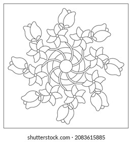 Simple mandala flower. Easy coloring pages for adults. Flower illustration in Line Art style. Black on white patterns. EPS8 file. Coloring-#409