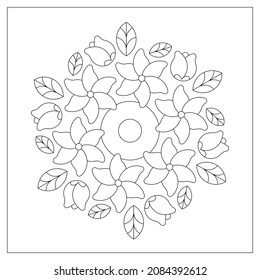 Simple mandala flower. Easy coloring pages for adults. Flower illustration in Line Art style. Black on white patterns. EPS8 file. Coloring-#406