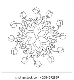 Flor simple de mandala. Páginas de color fáciles para adultos. Ilustración de flores en estilo de línea de arte. Negro sobre patrones blancos. archivo EPS8. Coloración-#406