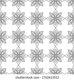 Flores simples de mandala sobre fondo blanco. Patrón abstracto sin inconvenientes. Adecuado para colorear libro, embalaje.