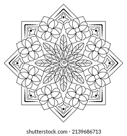 A simple mandala with a geometric pattern on a white background. Decorative element for design. Coloring book for children and adults