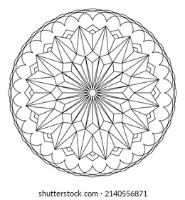 A simple mandala with a geometric pattern on a white background. Decorative element for design. Coloring book for children and adults