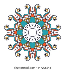 Simple mandala. Hand drawn decorative elements in color. Oriental pattern, vector illustration. Islam, Arabic, Indian, turkish, pakistan, chinese, ottoman motifs
