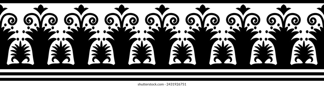 simple mandala Horizontal mandala line pattern. Black pattern brush on white background.