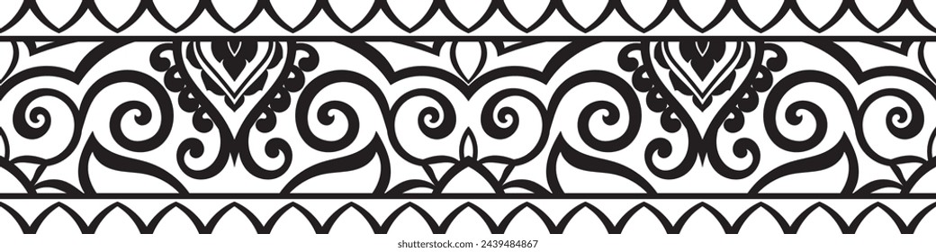 simple mandala Horizontal mandala line pattern. Black pattern brush on white background.