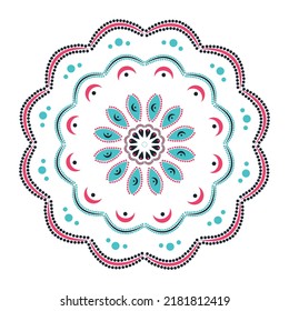 simple mandala illustration in blue and red colors