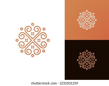 Logotipo simple de la línea mandala con el símbolo de la casa, diseño del logotipo de adorno de lujo, concepto de diseño del logotipo abstracto para la plantilla