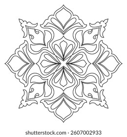 Simple Mandala Lines, Abstract Floral Black Lines