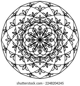 einfache Mandala mit Linien und abstrakten Blumen auf weißem Hintergrund, Vektormandala
