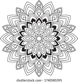 
simple mandala for meditation and coloring in the shape of a flower. mandala coloring book. This illustration can be used as a print on T-shirts and bags.