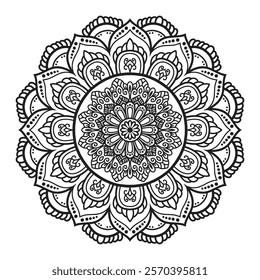Simple Mandala Mehndi style. Decorative pattern in oriental style. Coloring book page. Decorative mandala and pattern for Mehndi, wedding, tattoo, islam, indian, arabic. Outline mandalas coloring book
