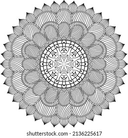 Simple mandala for relaxation. Flower mandala meditation coloring. Decorative ornament in ethnic oriental style, round shape and patterns for background and coloring book pages.