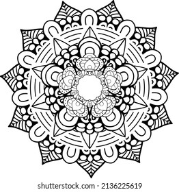 Simple mandala for relaxation. Flower mandala meditation coloring. Decorative ornament in ethnic oriental style, round shape and patterns for background and coloring book pages.