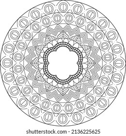 Simple mandala for relaxation. Flower mandala meditation coloring. Decorative ornament in ethnic oriental style, round shape and patterns for background and coloring book pages.