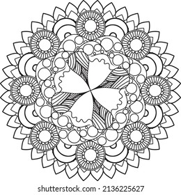 Simple mandala for relaxation. Flower mandala meditation coloring. Decorative ornament in ethnic oriental style, round shape and patterns for background and coloring book pages.