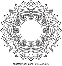 Simple mandala for relaxation. Flower mandala meditation coloring. Decorative ornament in ethnic oriental style, round shape and patterns for background and coloring book pages.